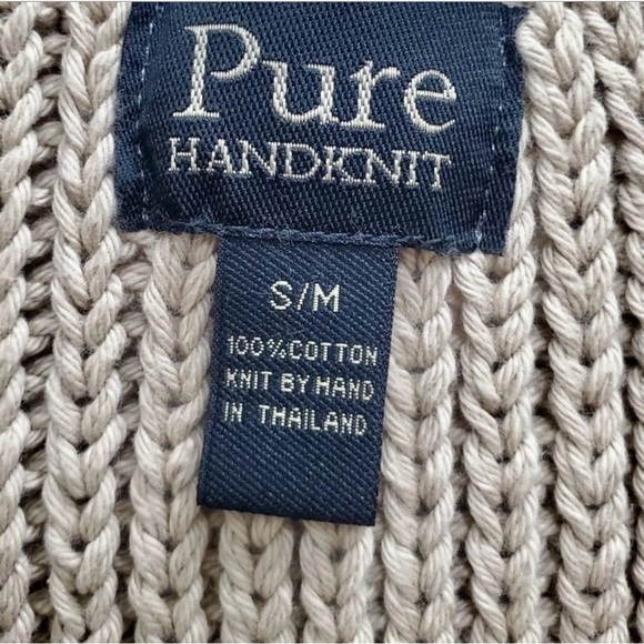 Pure Handknit Women's Tan Cotton Cable Knit Fitted Jumbo Wood Button Cardigan S - Picture 2 of 6